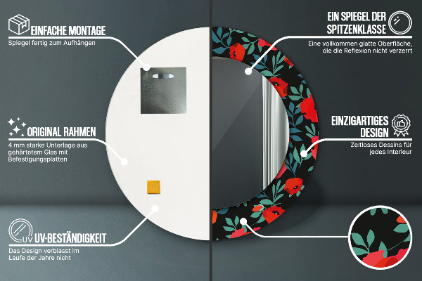 Kerek díszes tükör Piros mák