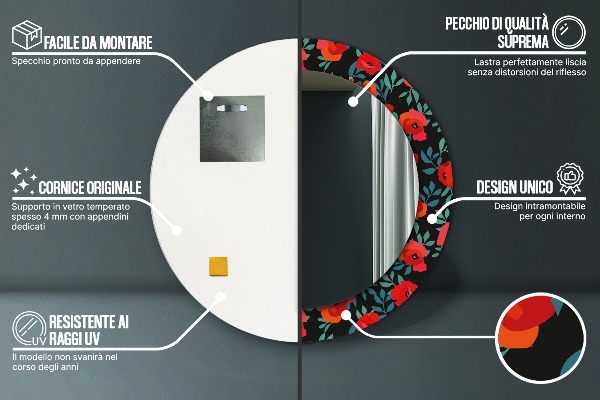 Kerek díszes tükör Piros mák