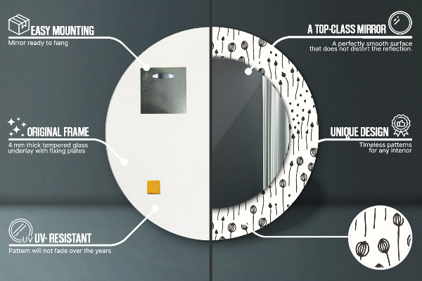 Kerek tükör díszítéssel Virágrajz