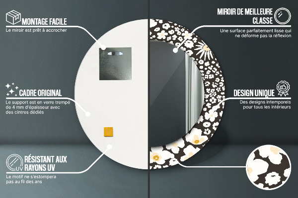 Kerek tükör keret nyomtatással Elefántcsont százszorszép