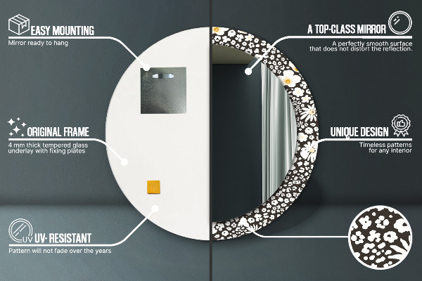 Kerek tükör keret nyomtatással Elefántcsont százszorszép