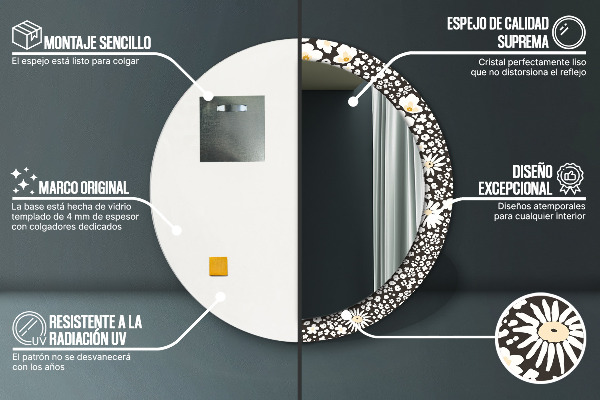 Kerek tükör keret nyomtatással Elefántcsont százszorszép