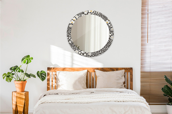 Kerek tükör keret nyomtatással Elefántcsont százszorszép