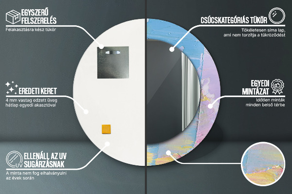 Kerek tükör nyomtatott kerettel Olajfesték textúra