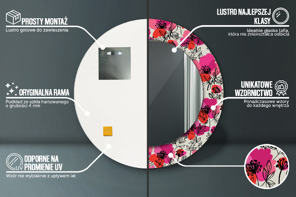 Kerek díszes tükör Rózsaszín mák