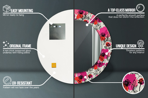 Kerek díszes tükör Rózsaszín mák