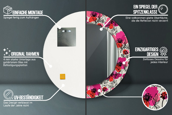 Kerek díszes tükör Rózsaszín mák