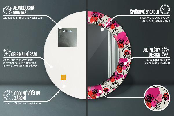 Kerek díszes tükör Rózsaszín mák