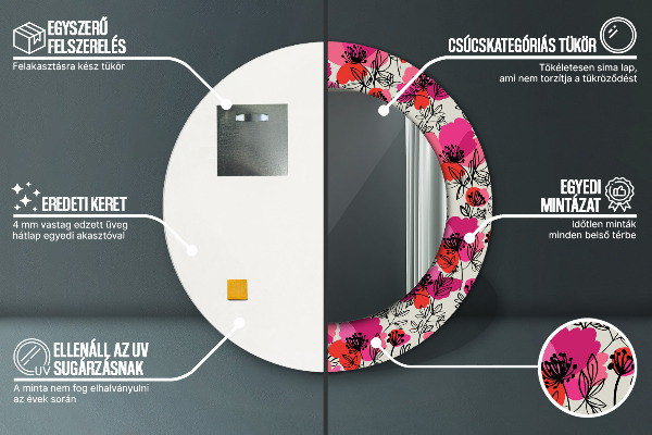 Kerek díszes tükör Rózsaszín mák