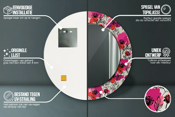 Kerek díszes tükör Rózsaszín mák