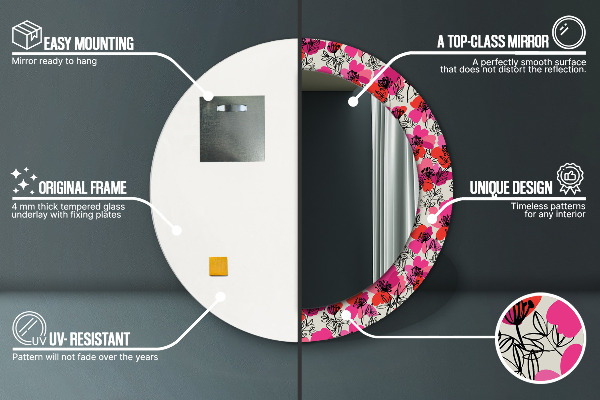 Kerek díszes tükör Rózsaszín mák