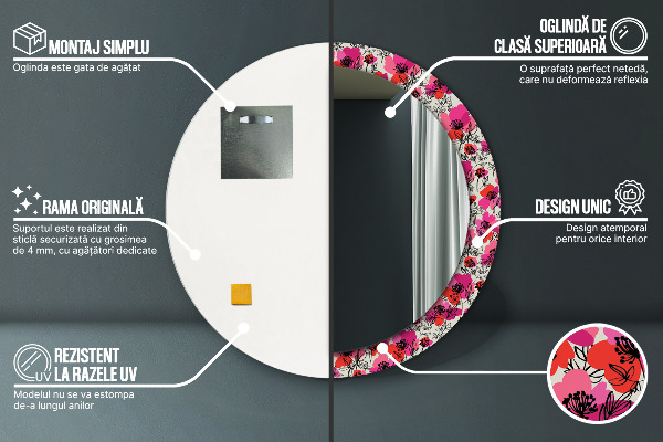 Kerek díszes tükör Rózsaszín mák