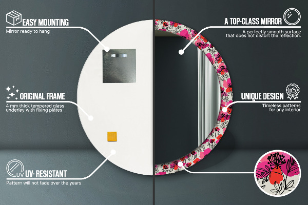 Kerek díszes tükör Rózsaszín mák