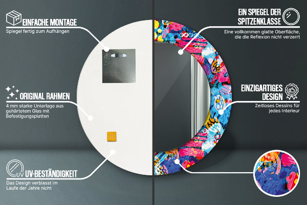 Kerek tükör fali dísz Színes firkák