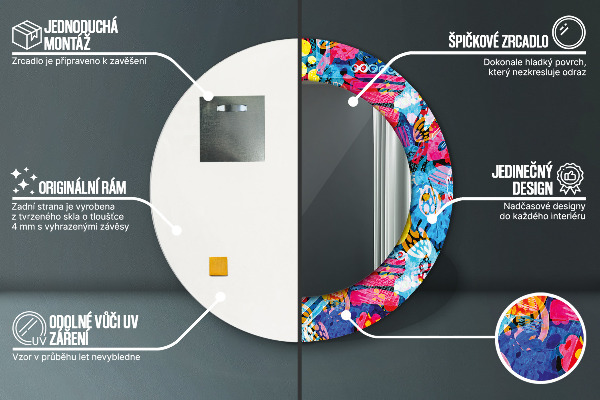 Kerek tükör fali dísz Színes firkák