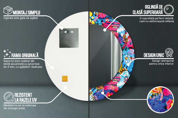 Kerek tükör fali dísz Színes firkák