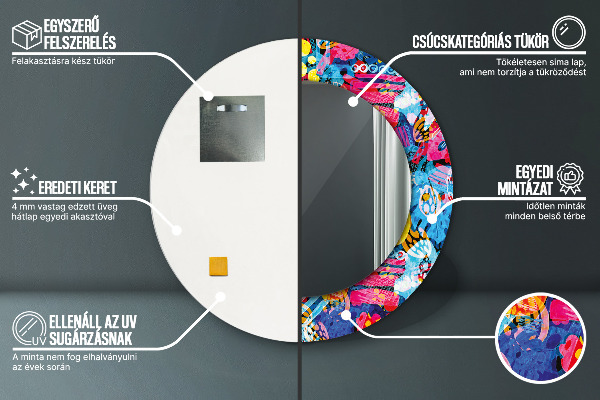 Kerek tükör fali dísz Színes firkák