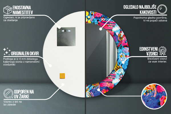 Kerek tükör fali dísz Színes firkák