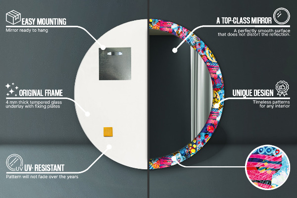 Kerek tükör fali dísz Színes firkák