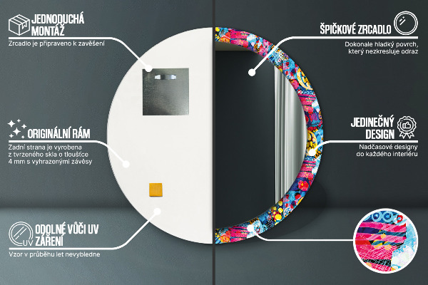 Kerek tükör fali dísz Színes firkák