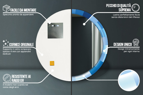 Kerek tükör díszítéssel Absztrakt kék