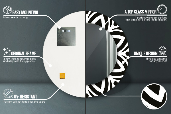 Kerek tükör nyomtatott kerettel Fekete geometrikus dísz