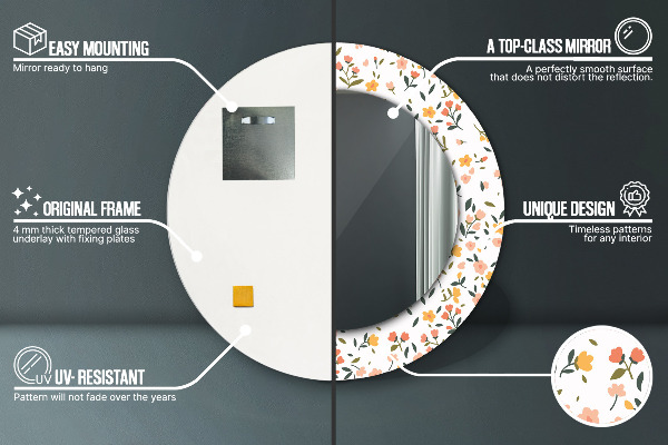 Kerek tükör fali dísz Édes kis virágok