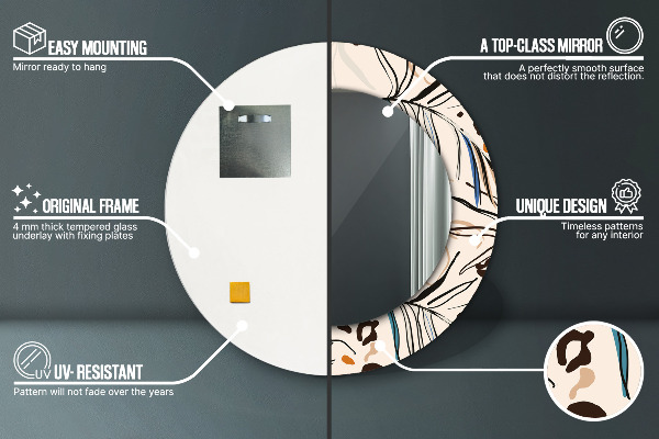 Kerek tükör díszítéssel Dzsungel mintás virágok