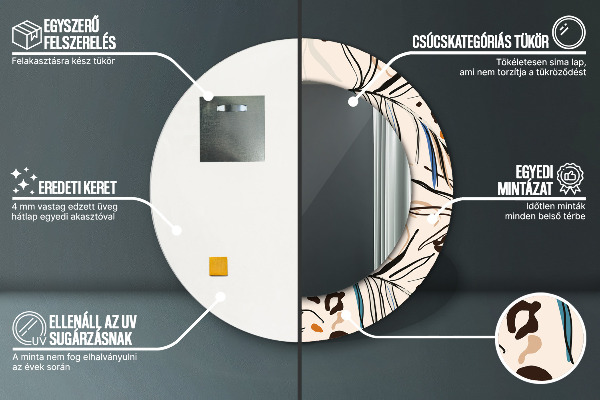 Kerek tükör díszítéssel Dzsungel mintás virágok