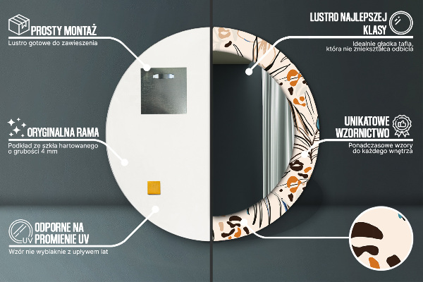 Kerek tükör díszítéssel Dzsungel mintás virágok