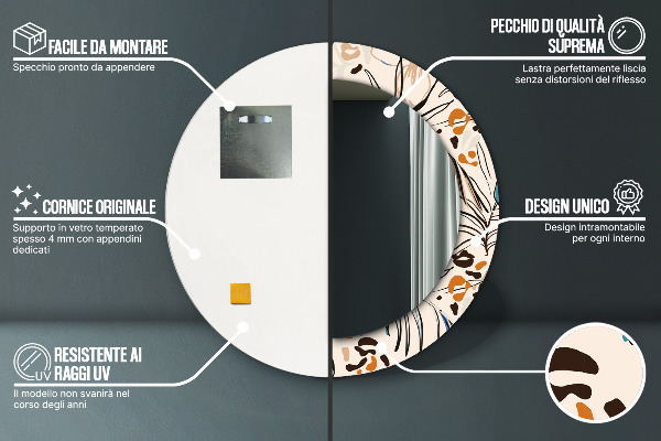 Kerek tükör díszítéssel Dzsungel mintás virágok