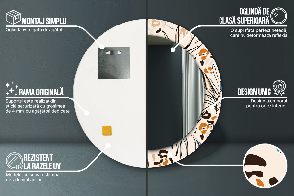 Kerek tükör díszítéssel Dzsungel mintás virágok