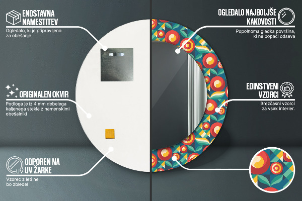 Kerek tükör keret nyomtatással Geometrikus gyümölcsök és levelek