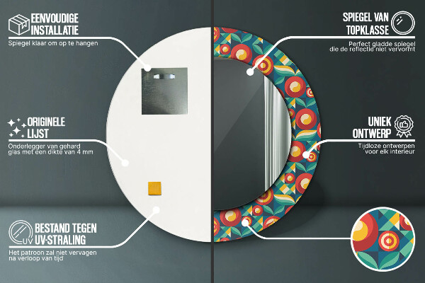 Kerek tükör keret nyomtatással Geometrikus gyümölcsök és levelek