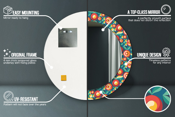 Kerek tükör keret nyomtatással Geometrikus gyümölcsök és levelek