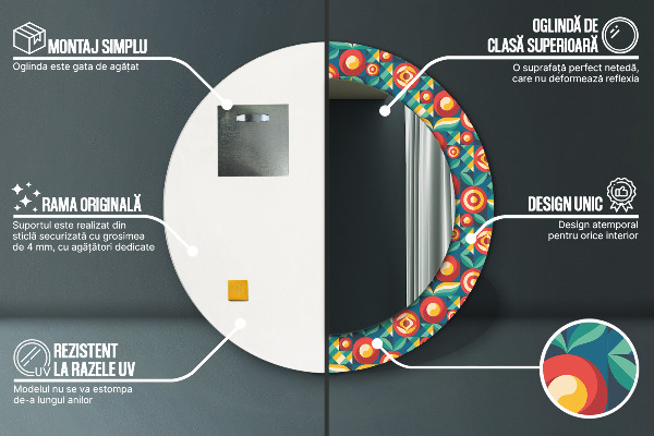 Kerek tükör keret nyomtatással Geometrikus gyümölcsök és levelek
