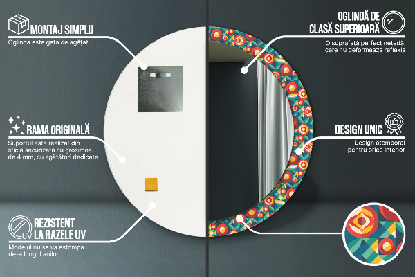 Kerek tükör keret nyomtatással Geometrikus gyümölcsök és levelek