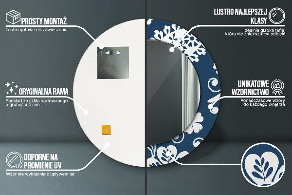 Kerek tükör keret nyomtatással Paisley kompozíció