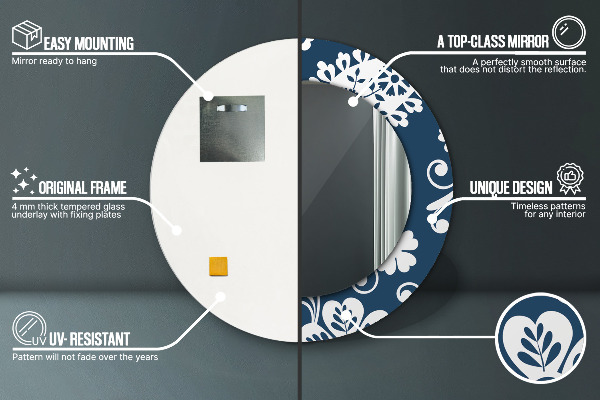 Kerek tükör keret nyomtatással Paisley kompozíció