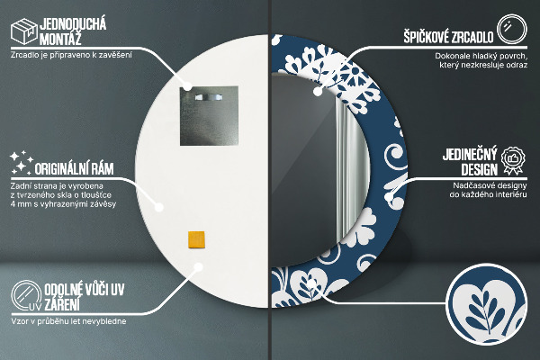 Kerek tükör keret nyomtatással Paisley kompozíció