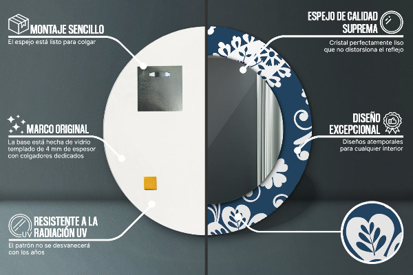 Kerek tükör keret nyomtatással Paisley kompozíció