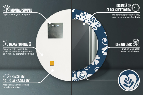 Kerek tükör keret nyomtatással Paisley kompozíció