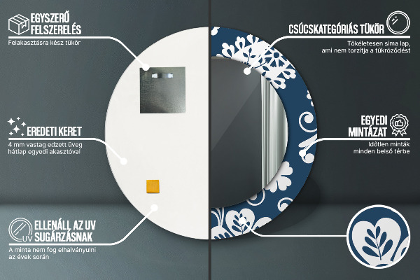 Kerek tükör keret nyomtatással Paisley kompozíció