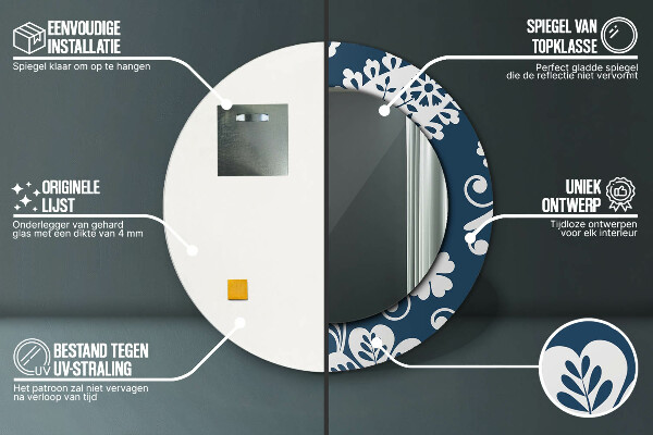 Kerek tükör keret nyomtatással Paisley kompozíció