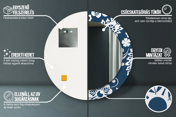 Kerek tükör keret nyomtatással Paisley kompozíció