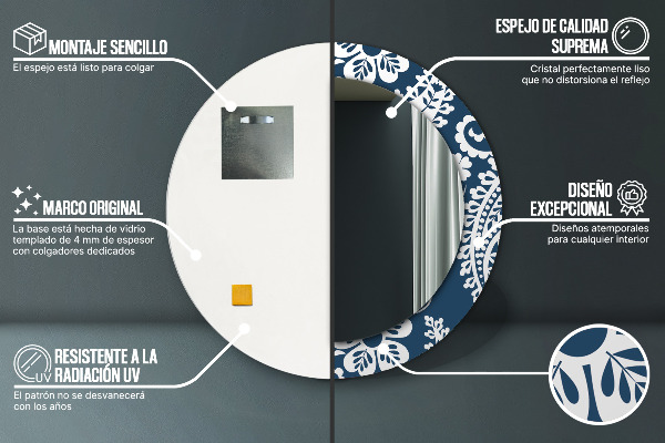 Kerek tükör keret nyomtatással Paisley kompozíció