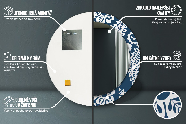 Kerek tükör keret nyomtatással Paisley kompozíció