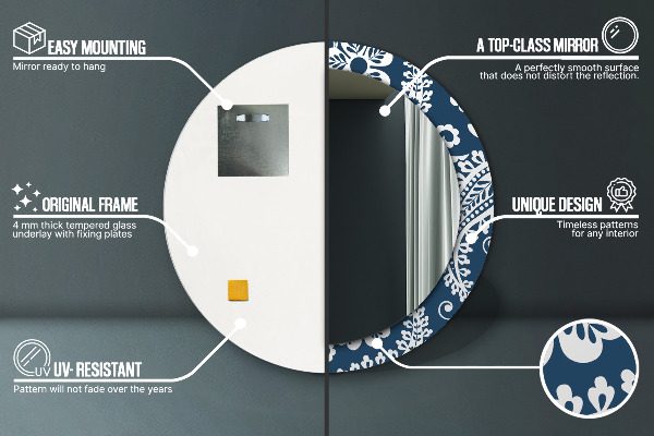 Kerek tükör keret nyomtatással Paisley kompozíció