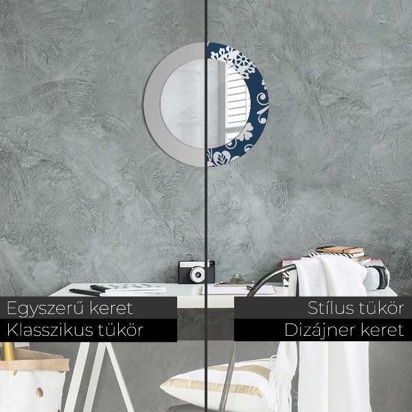 Kerek tükör keret nyomtatással Paisley kompozíció