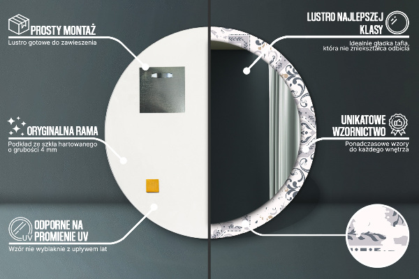 Kerek tükör nyomtatott kerettel Retro csempe